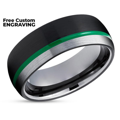 Gunmetal Tungsten Ring - Green Tungsten Ring - Anniversary Ring - Green Wedding Ring - Brush