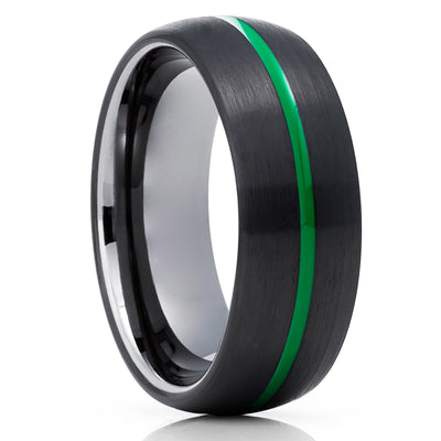 Gunmetal Wedding Ring - Green Tungsten Ring - Black Tungsten Ring - Green Ring