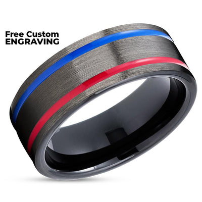 Gunmetal Wedding Ring - Red Tungsten Ring - Blue Tungsten Ring - Black Ring - Band