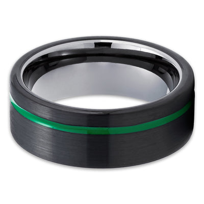 Gunmetal Wedding Ring - Green Tungsten Ring - Black Wedding Band - Green Ring