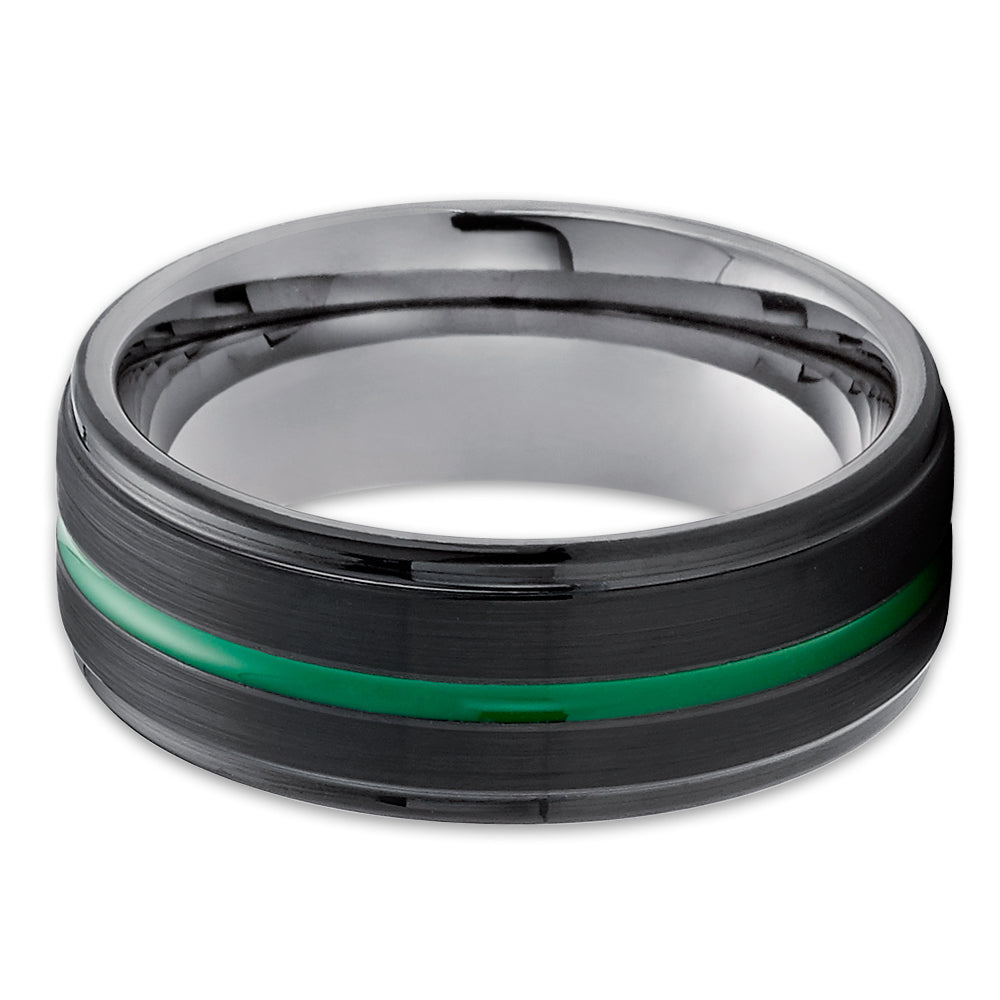 Green Wedding Ring - Gunmetal Tungsten Ring - Green Wedding Band - Anniversary Ring