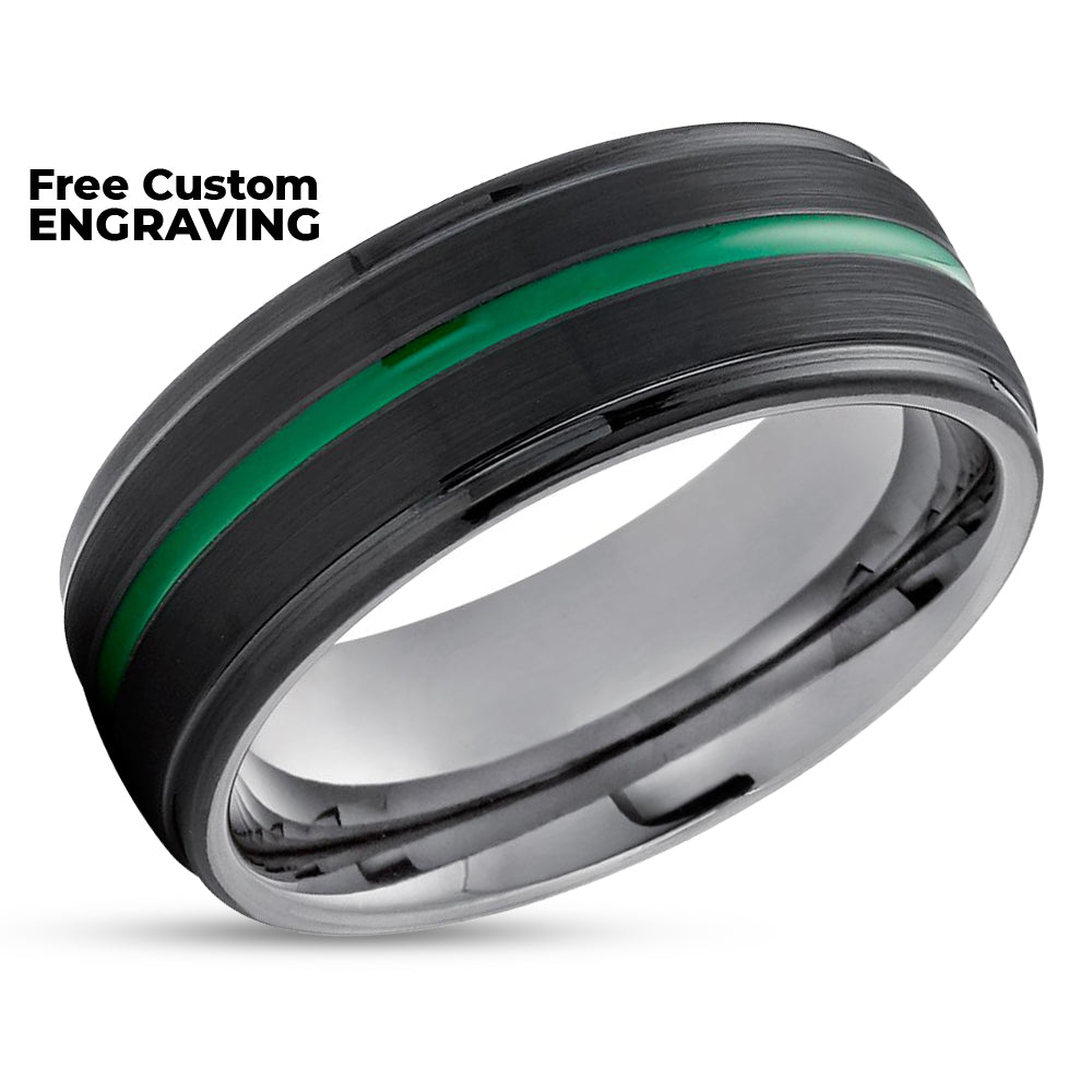 Green Wedding Ring - Gunmetal Tungsten Ring - Green Wedding Band - Anniversary Ring