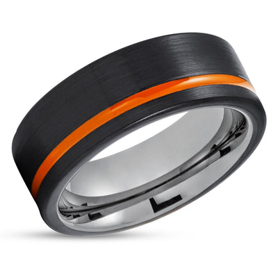 Orange Tungsten Wedding Ring - Black Tungsten Ring - Orange Wedding Ring - Orange Ring