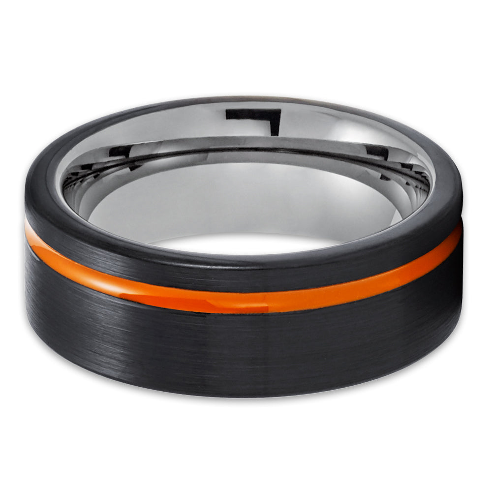 Orange Tungsten Wedding Ring - Black Tungsten Ring - Orange Wedding Ring - Orange Ring
