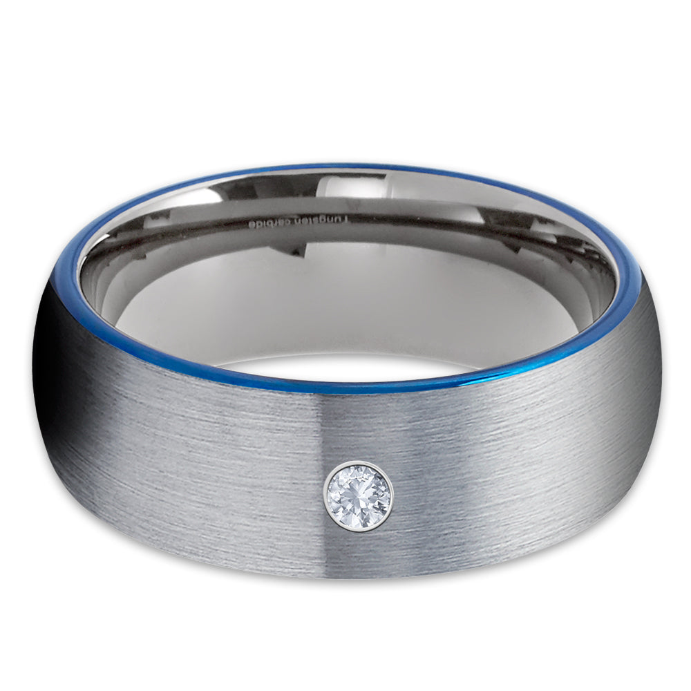 Gunmetal Wedding Band - White Diamond Ring - Man's Wedding Ring - Women's Ring