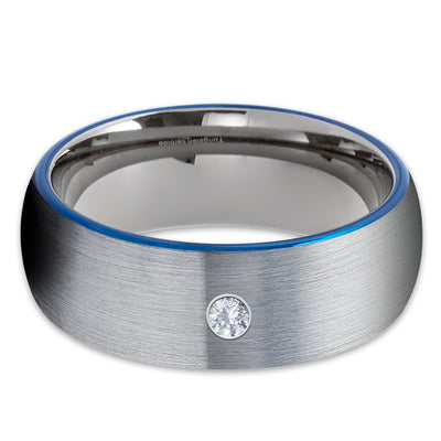 Gunmetal Wedding Band - White Diamond Ring - Man's Wedding Ring - Women's Ring