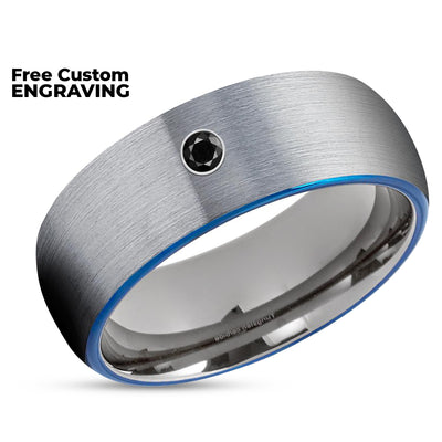 Gunmetal Tungsten Ring - Black Diamond Ring - Tungsten Carbide Ring - Blue Ring