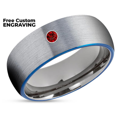 Ruby Tungsten Wedding Band - Gray Tungsten Ring - Blue Tungsten - Brush Ring