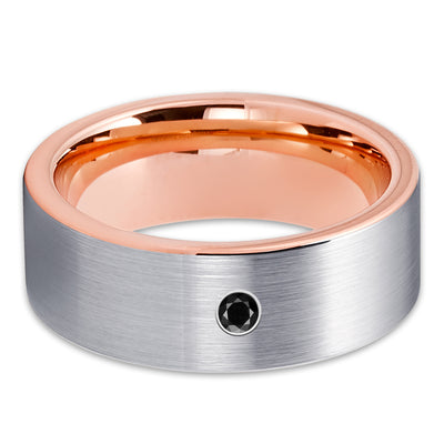 Rose Gold Tungsten Ring - Black Diamond Ring - Rose Gold Tungsten Band- Brush - Clean Casting Jewelry
