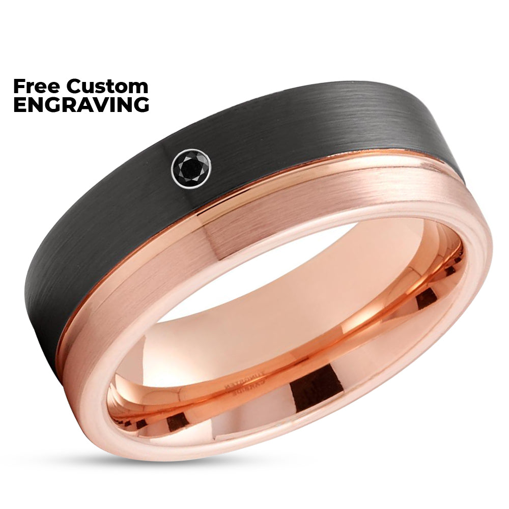 Black Diamond Tungsten Ring - Rose Gold Wedding Ring - 18k Rose Gold - Tungsten Carbide Ring - 8mm Ring