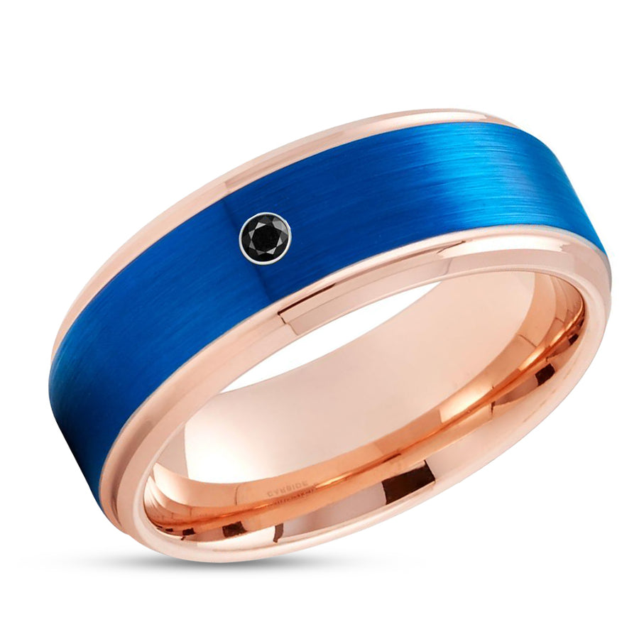 Blue Tungsten Wedding Ring - Black Diamond Ring - Tungsten Carbide Ring - Ring