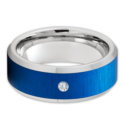 White Diamond Wedding Ring - Blue Tungsten Ring - Tungsten Wedding Band - Ring