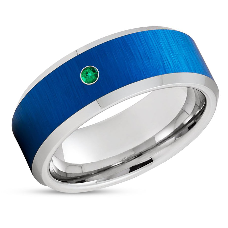 Blue Tungsten Wedding Ring - Emerald Wedding Ring - Tungsten Wedding Band - Engagement Ring