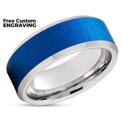 Blue Tungsten Wedding Ring - Blue Tungsten Ring - 8mm Wedding Band - Men's Ring