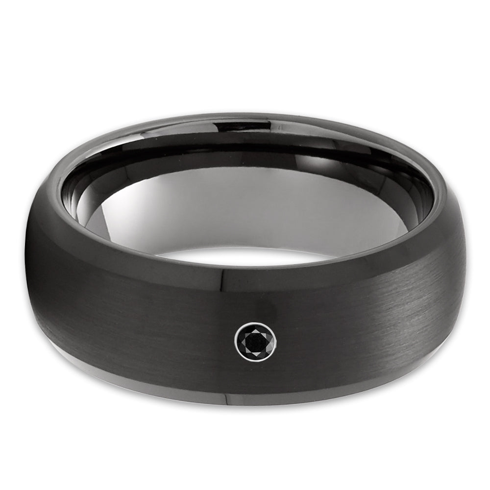 Black Tungsten Wedding Ring - Gunmetal Wedding Ring - Black Diamond Wedding Ring - Black Ring