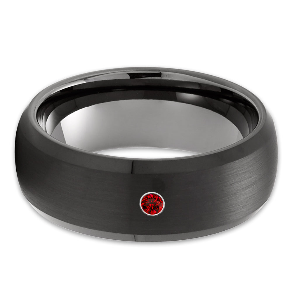 Black Wedding Ring - Ruby Wedding Band - Tungsten Wedding Ring - Gunmetal Ring - 8MM