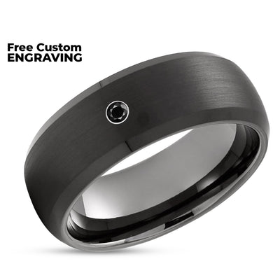 Black Tungsten Wedding Ring - Gunmetal Wedding Ring - Black Diamond Wedding Ring - Black Ring