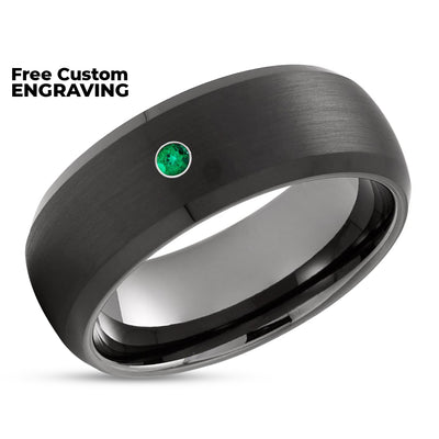 Black Wedding Band - Gunmetal Wedding Ring - Emerald Wedding Ring - Man's Wedding Ring