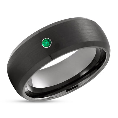 Black Wedding Band - Gunmetal Wedding Ring - Emerald Wedding Ring - Man's Wedding Ring