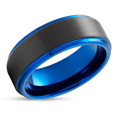 Blue Tungsten Ring - Black Tungsten Ring - Men's Tungsten Ring - Engagement Ring