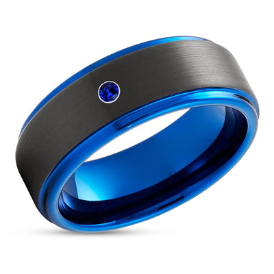 Black Wedding Ring - Blue Wedding Ring - Tungsten Wedding Ring - Blue Sapphire Ring