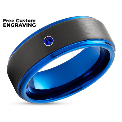Black Wedding Ring - Blue Wedding Ring - Tungsten Wedding Ring - Blue Sapphire Ring