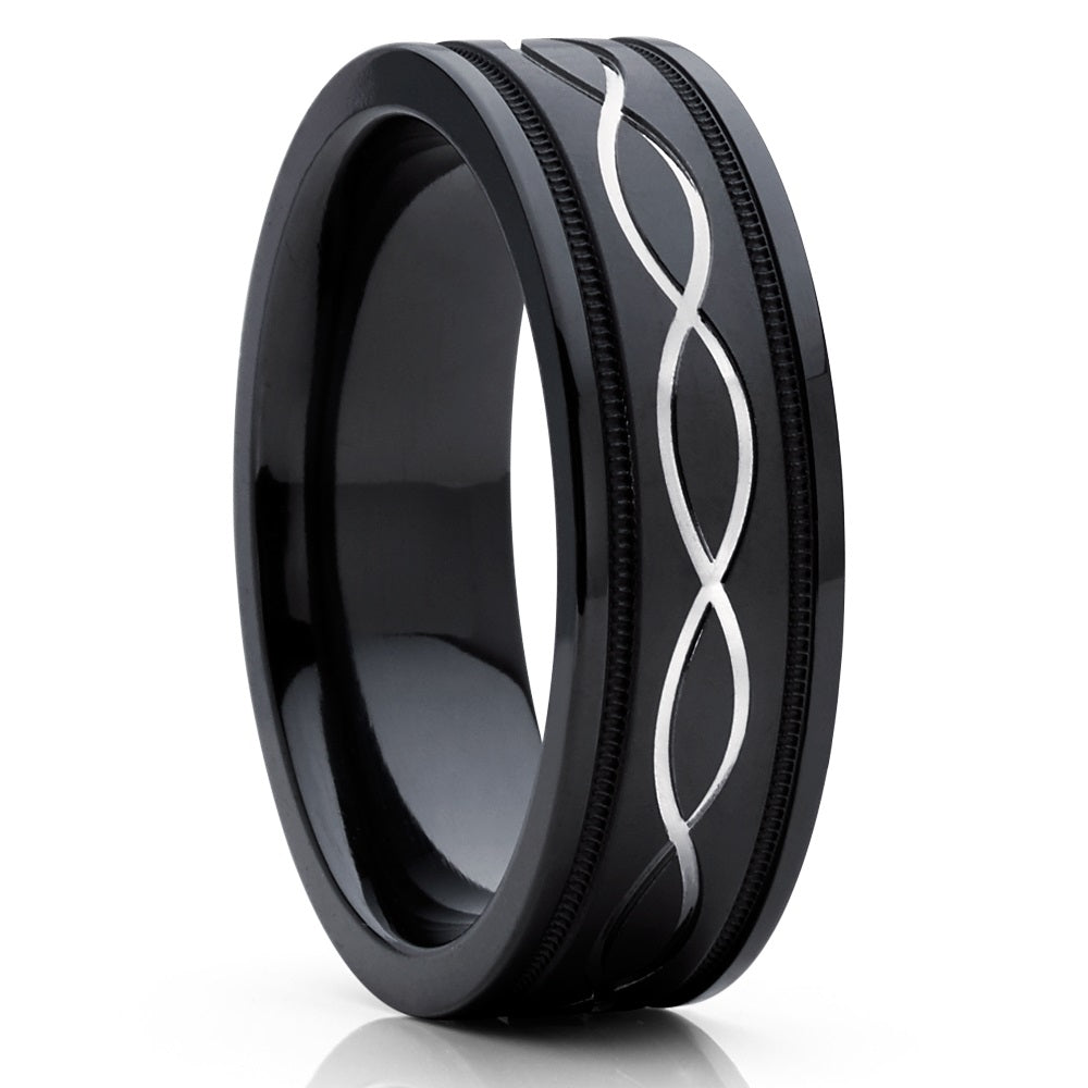 Black Zirconium Wedding Ring - Infinity Ring - Black Wedding Ring - Zirconium Wedding Ring