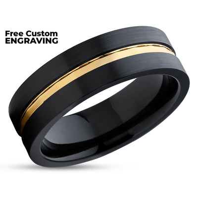 Black Zirconium Wedding Ring - Gold Wedding Band - Black Wedding Ring - Zirconium Ring
