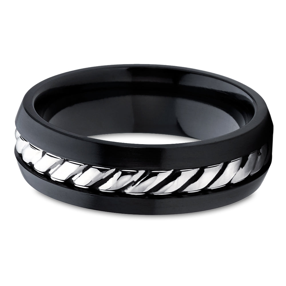 Black Zirconium Wedding Ring - 14k White Gold - Black Wedding Ring - Black Zirconium Ring
