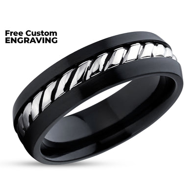 Black Zirconium Wedding Ring - 14k White Gold - Black Wedding Ring - Black Zirconium Ring