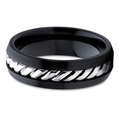 Black Zirconium Wedding Ring - 14k White Gold - Black Wedding Ring - Black Zirconium Ring