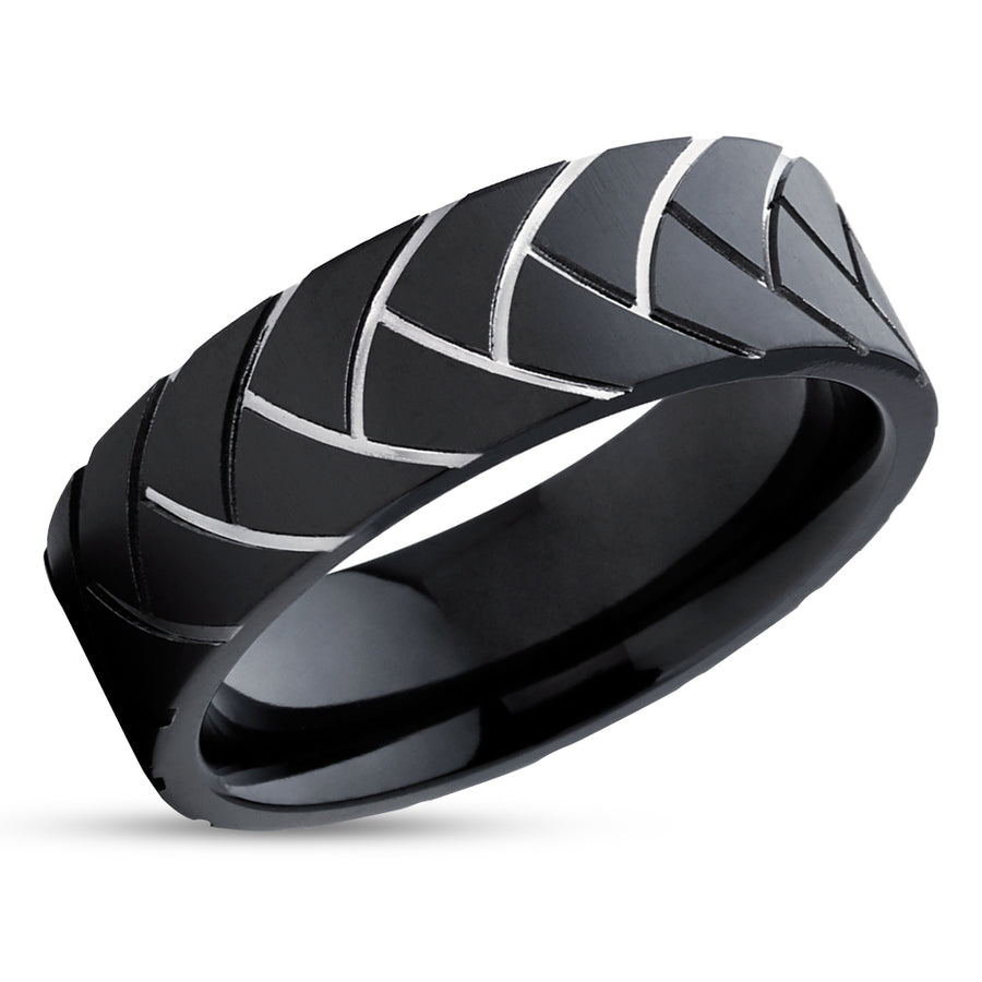Black Wedding Ring - Black Zirconium Wedding Band - Anniversary Ring - Engagement Ring
