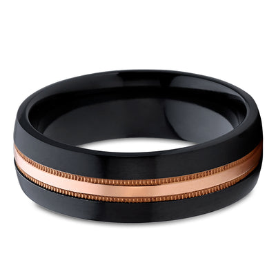 Black Wedding Ring - Rose Gold Wedding Band - Black Zirconium Ring - Anniversary Ring