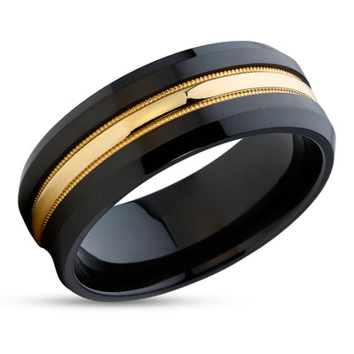 Black Zirconium Ring - 14k Yellow Gold Ring - Black Wedding Ring - Zirconium Wedding Ring