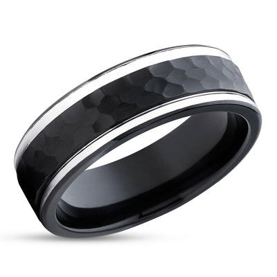 Black Zirconium Wedding Ring - Black Wedding Ring - Hammered - Black Zirconium Ring
