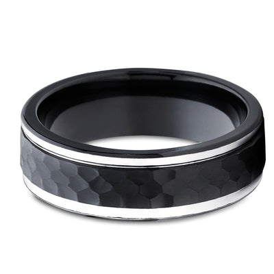 Black Zirconium Wedding Ring - Black Wedding Ring - Hammered - Black Zirconium Ring