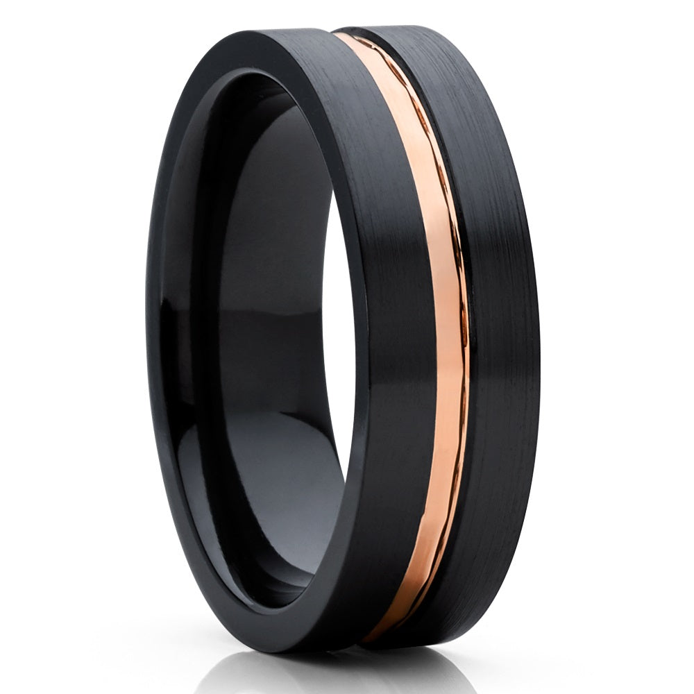 Black Zirconium Ring - Black Wedding Ring - 14k Rose Gold - Zirconium Ring - Black Ring