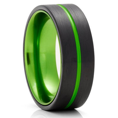 Green Wedding Ring - Green Tungsten Ring - Anniversary Ring - Black Tungsten Ring - Green