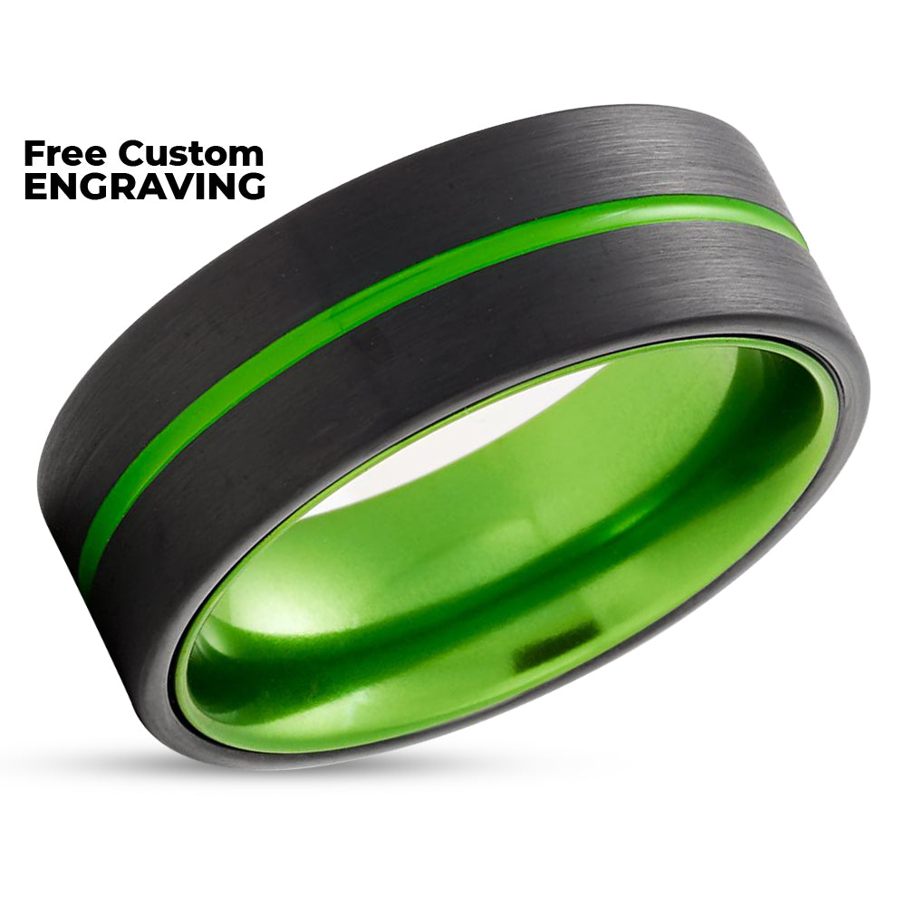 Green Wedding Ring - Green Tungsten Ring - Anniversary Ring - Black Tungsten Ring - Green