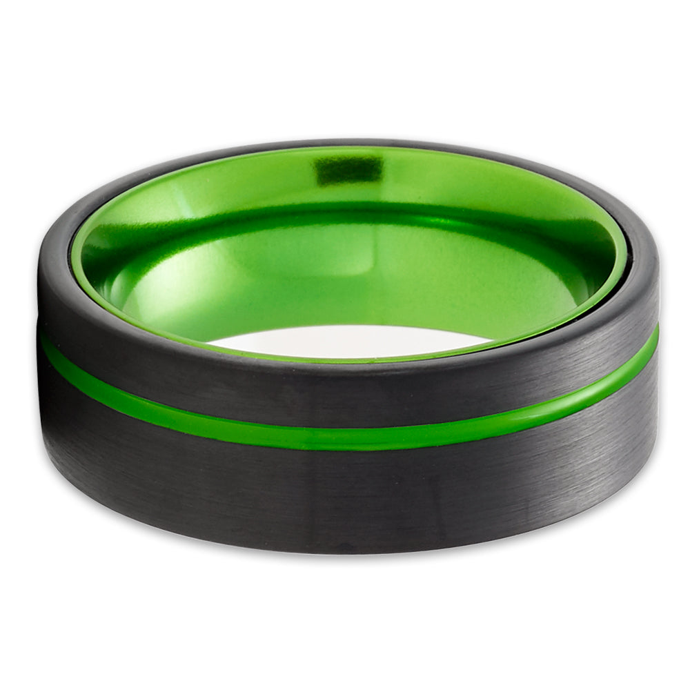 Green Tungsten Ring - Black Tungsten Ring - Green Wedding Band - Tungsten Ring