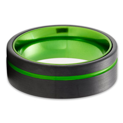 Green Tungsten Ring - Black Tungsten Ring - Green Wedding Band - Tungsten Ring