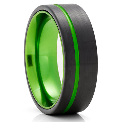 Green Tungsten Ring - Black Tungsten Ring - Green Wedding Band - Tungsten Ring