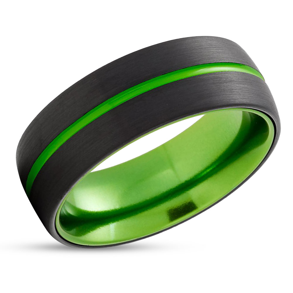 Green Tungsten Ring - Green Wedding Ring - Green Wedding Band - Black Tungsten