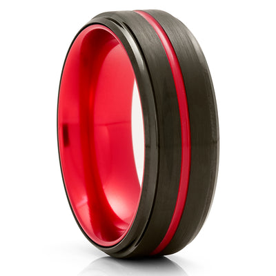 Red Tungsten Wedding Ring - Black Wedding Ring - Tungsten Wedding Ring - Red Ring