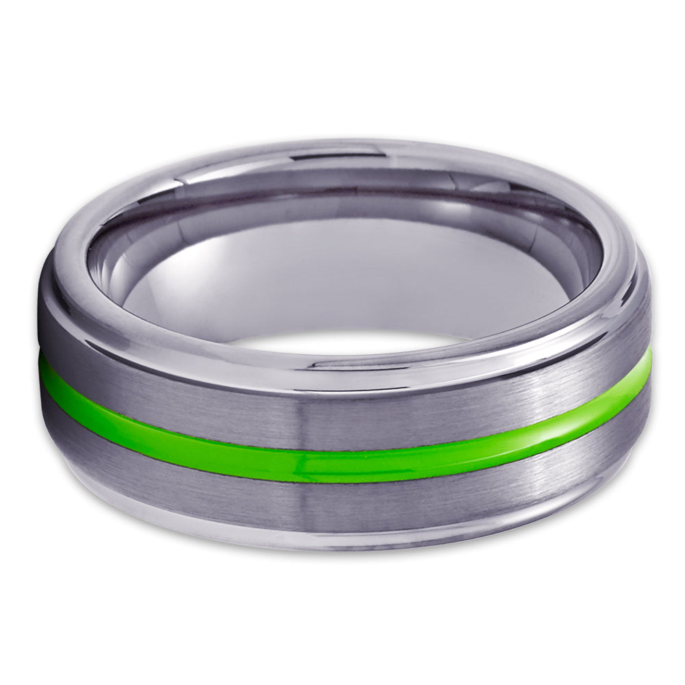 Gunmetal Tungsten Wedding Ring - Green Tungsten Ring - Men & Women - Gunmetal