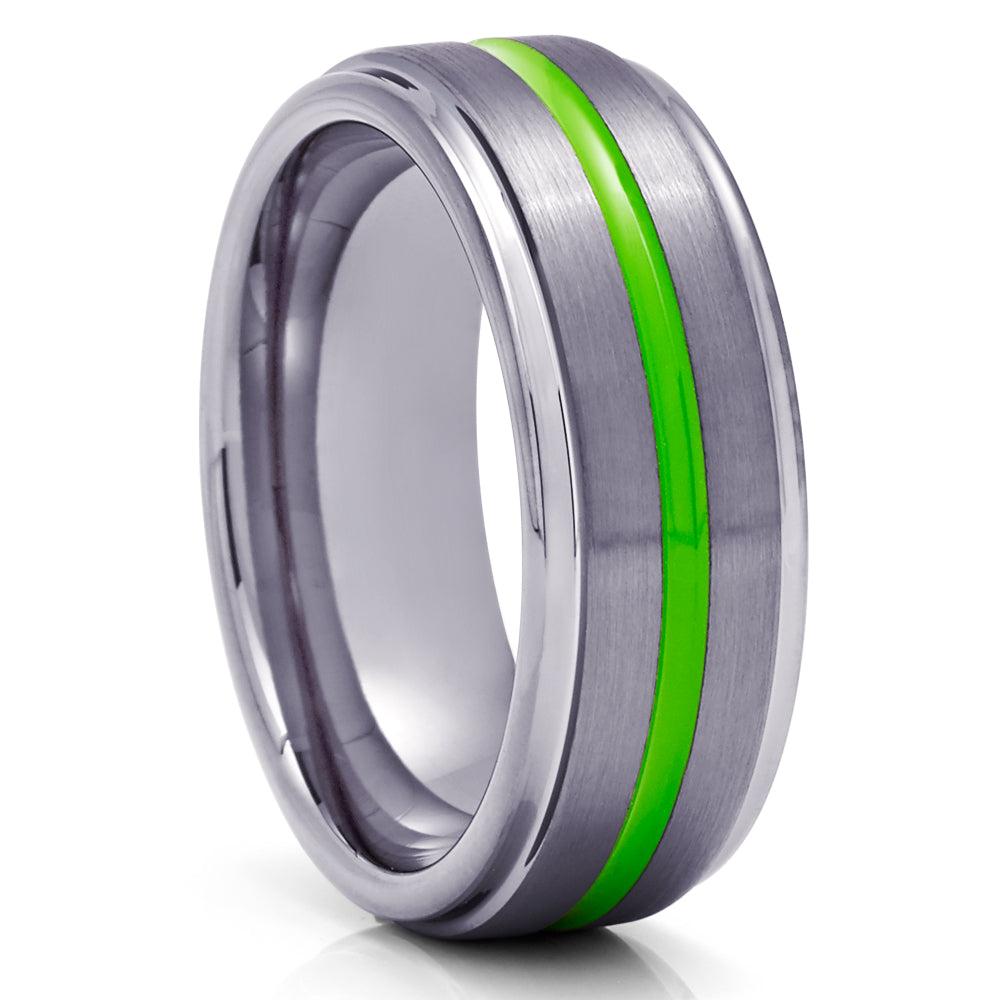 Gunmetal Tungsten Wedding Ring - Green Tungsten Ring - Men & Women - Gunmetal