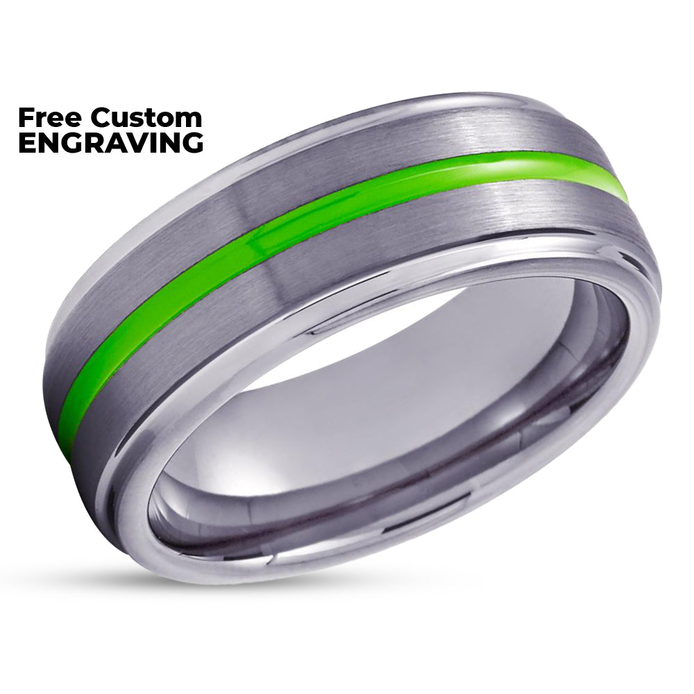 Gunmetal Tungsten Wedding Ring - Green Tungsten Ring - Men & Women - Gunmetal