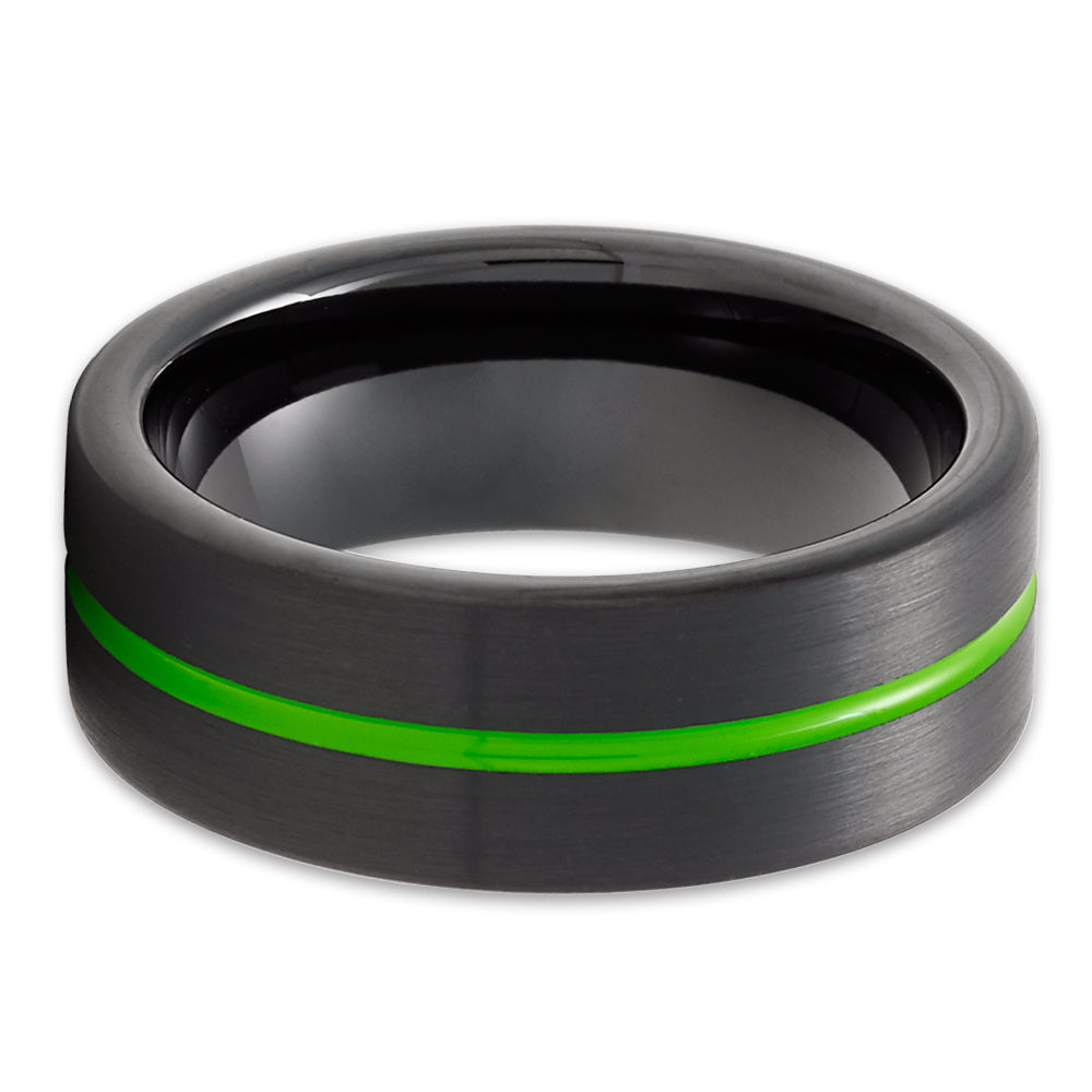 Black Tungsten Ring - Black Wedding Ring - Green Wedding Band - Tungsten Ring