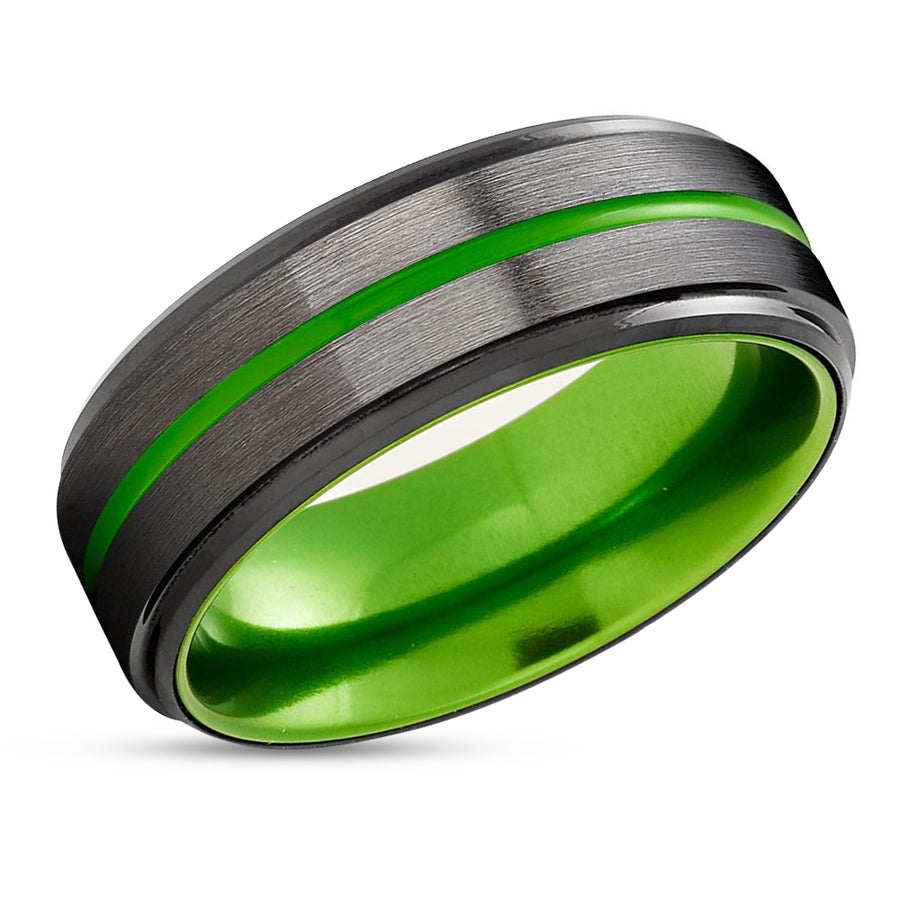 Green Tungsten Ring - Green Wedding Band - Gunmetal Wedding Ring - Green Ring