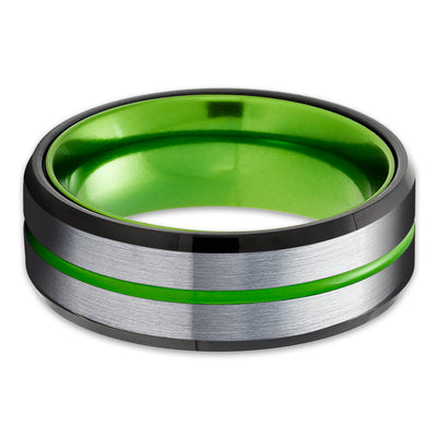 Green Wedding Ring - Black Tungsten Ring - Green Tungsten Ring - 8mm Ring - 6mm Ring